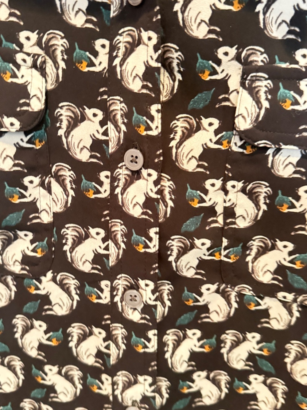 LOFT Black Blouse with White and Teal Squirrel Print - Picture 3 of 6
